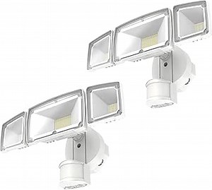 Sunco Lighting LED Flood Security Lights Outdoor Motion Sensor, 38W, 3600 LM, 5000K, Exterior Use, Hard Wired, 3 Head Floodlight, White, Dusk to Dawn Photocell, IP65 Waterproof, ETL, 2 Pack