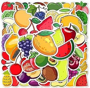 Pack 50 Pcs Cute Fruit Stickers for Water Bottles Waterproof Laptop Luggage Computer Cups Phone Case Scrapbooking Teen Adult Girls Funny Aesthetic Sticker Packs Small Vinyl Decals