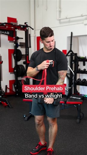 Try out these versatile shoulder Prehab exercises with bands or dumbbells! #shoulderworkout #shoulderexercise #shoulderrehab #physicaltherapy