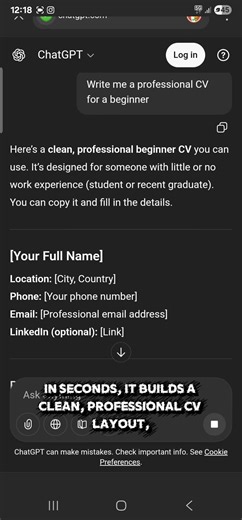 ChatGPT writes a professional CV in seconds 📄🤯Perfect for beginners.