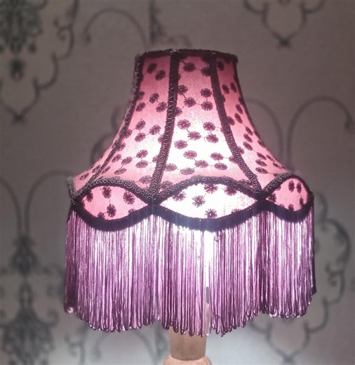 Victorian Lavender Lace Lampshade – Handmade Floral Fringe Bell Shade, Vintage Table Lamp Decor - Etsy