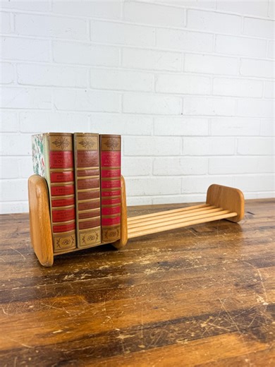 Vintage Wooden Tabletop Bookshelf With Sliding Divider – Rustic Desktop CD or Book Display - Etsy