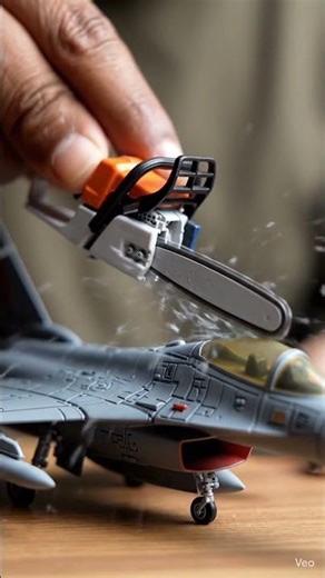 Ultra‑Tiny Chainsaw vs Jet | Mini Aircraft Cut#asmr
