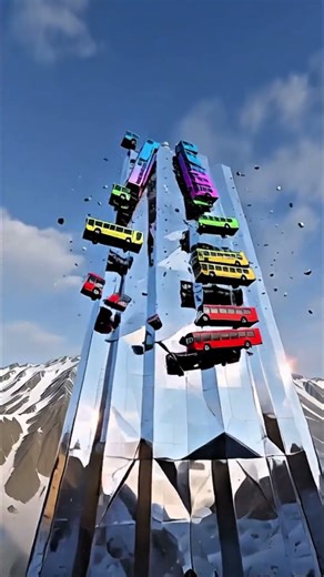 Mixed Rainbow Buses FALL From the CRYSTAL SKYSCRAPER 😱 | Insane BeamNG Crash #shorts