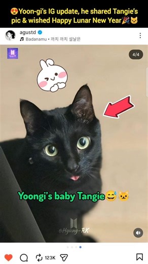 OMG😭Yoon-gi’s IG update, he shared Tangie’s pic & wished Happy Lunar..💜 #suga #yoongi #shorts #bts
