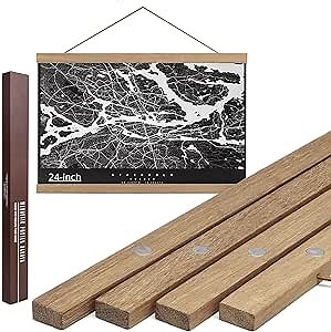 DACRI HOME Magnetic Poster Hanger Frame, Sturdy Magnetic Poster Frame 24x18 24x30 24x36 with Teak Wood, Strong Magnets for Hanging Prints, Maps, Pictures, Scroll Wall Art (24 Inch, Teak)