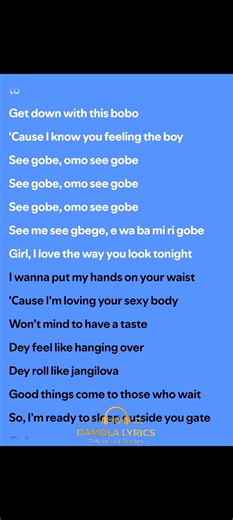 𝙏𝙞𝙩𝙡𝙚 - Gobe {Lyrics} 𝘼𝙧𝙩𝙞𝙨𝙩 - @davido 𝗙𝗼𝗹𝗹𝗼𝘄 𝗳𝗼𝗿 𝗱𝗮𝗶𝗹𝘆 𝗹𝘆𝗿𝗶𝗰𝘀 🎧 #viral #gobe #davido #musiclyrics #damolalyrics