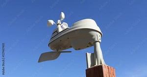 Home weather station wind meter spinning. Remote automatic facility with instruments and equipment for observing atmospheric conditions to provide information for weather forecasts. Stock Video