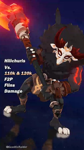 Hilichurls ☠️Vs C0 f2p Flins | 110k & 120k dmg🔥🙀 #genshinimpact #hoyocreators #shorts