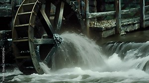 A traditional waterwheel providing power for an old sawmill.