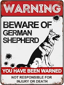 Beware of German Shepherd Signs 8"x12" Vintage Metal Warning Signs About Dog Activity Areas for Outdoor Fences Yards Forest Scenic Area