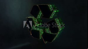 3D Golden Green Shiny Recycling Symbol Animation Abstract Background 4K. Recycle logo reveal. Reduce reuse recycle logo. Stock Video