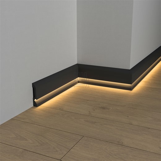 LED Baseboard Molding Black, Grey White Skirting Boards, Durable Polimer Floor Moulding, Accent Trim Each is W7' /240cm - Etsy