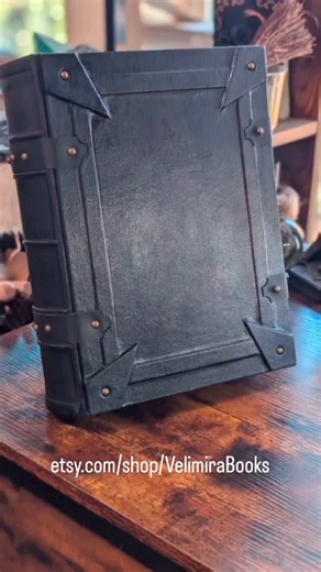 leather jounals,BoS,grimoires on Instagram: "Large medieval style blank leather journal by Velimira Designs 9"x12", 350 sheets aged heavyweight pages Made to order Link: https://velimirabooks.etsy.com/listing/1752391452/black-leather-journal-medieval-style Can be customized - - - - - - - - Exclusive handmade journals and books, grimoires, BoS. Natural leather. Feel free to ask any questions in direct. Link in bio @velimiradesigns #book #grimoire #spellbook #bookofshadows #leather magic witches n