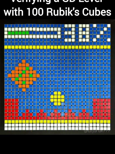 Verifying Geometry Dash Level on 100 Rubik’s Cubes! What should I name this level? #rubikscube #geometrydash #cubeart #stopmotion #satisfying