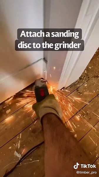 Sanding edges full of staples and nails on a hardwood floor #protip #diy #tradies #floorsanding #timberflooring #sydney #fypシ #sandingwood #foryou