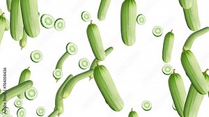 Cucumber Falling On White Background. Healthy Super Fresh Cucumber Falling Animation Background. Super Slow Motion Of Cucumber Falling Vegetable Animation, Vitamin Healthy Fresh Green Vegetable Fal