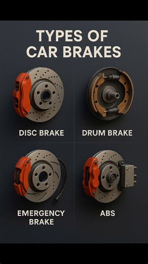 PK BHAI on Instagram: "🛑 Types of Car Brakes Explained! 🛑 Stay safe with the right stopping power! 🚗💨 Discover the 4 main types of car brakes: 🔸 Disc Brakes – Powerful & reliable 🔸 Drum Brakes – Cost-effective & common 🔸 ABS (Anti-lock Braking System) – For emergency control 🧠 🔸 EBD (Electronic Brakeforce Distribution) – Balanced braking on every wheel 🔧 Know your system = Drive smarter! #CarBrakes #AutomotiveBasics #SurveerMoto #CarCare #BrakeSystem #ABS #MechanicTips #DriveSafe #3Din