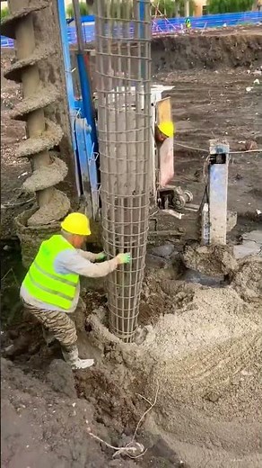 process of installing steel frames for building foundations