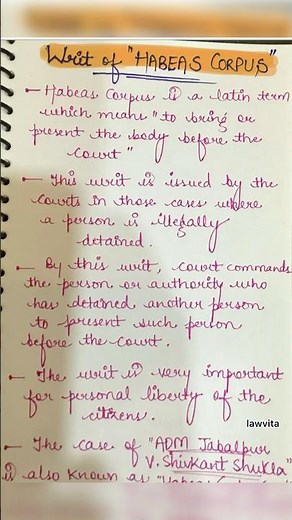 Writ of Habeas Corpus Meaning Constitution Law lecture with notes Lawvita