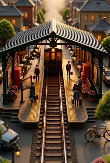 Miniature Train Station – Tiny Passengers and a Moving Train in a Detailed Diorama