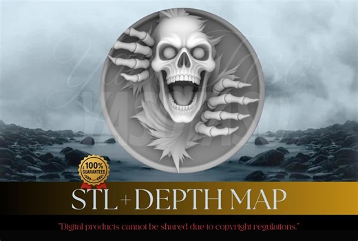 Skull Coin Depth Map | Laser Engrave STL & PNG Files (digital Download) - Etsy
