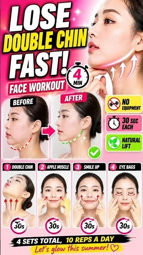 4-Minute Face Slimming Workout | Reduce Double Chin, Lift Cheeks & Tighten Jawline Naturally #Shorts