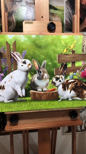 Coelhos, óleo sobre tela 60 x 80 cm 🖼 O curso online de pintura de Pets é um curso completo e gravado em vídeo aulas detalhadas para os alunos 🎥 Eu estou aqui para te ajudar a desenvolver a pincelada de forma dinâmica e prazerosa em cada detalhe na pintura. Nesse curso você vai ter aulas específicas apresentando todos os fundamentos do desenho: esboço, delineado, anatomia, proporções, montagem de cena, perspectiva, transferência do risco para a tela e luz e sombra.✍🏼 Cada pintura do curso tem