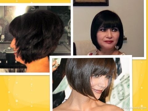 How to: cut hair at home do a Short Stacked Chin length BOB HAIRCUT with Bangs layers Tutorial