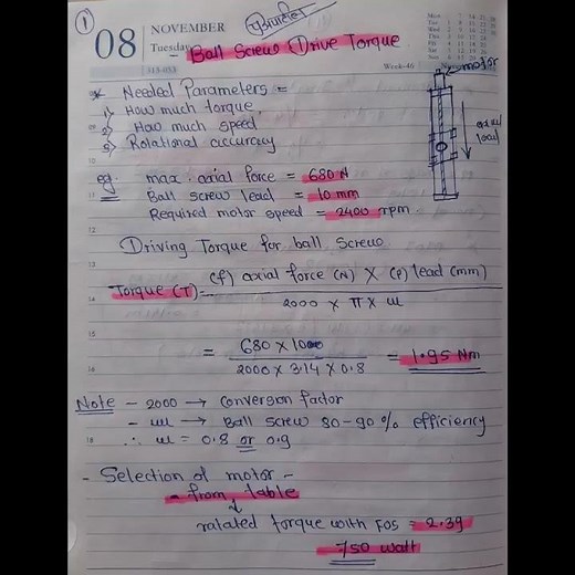 Ball screw torque calculation and servo selection