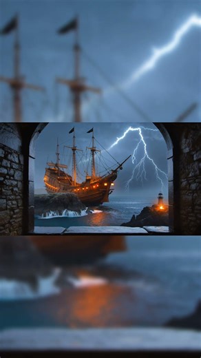 Storm Lightning Strikes as the Ghost Ship Appears ⚡🌊