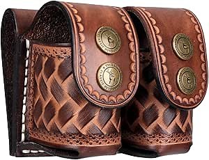 TOURBON Leather Double Speedloader Pouch Belt Carrier Speedloader Holder Case for .38 .357 .44 .45