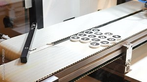 Robot arm places words from letters on a conveyor belt with model driven integrated smart software