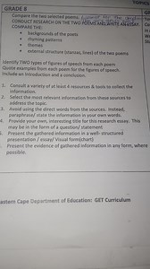 Grade 8 Essay AssignmentCompare the two selected poems: "Lame... | Filo