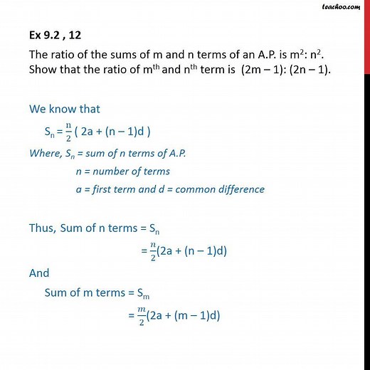 Question 12 - Ratio of sums of m, n terms of AP is m2: n2