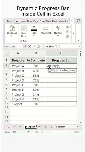 How to Make Dynamic Progress Bar Inside Cell in Excel