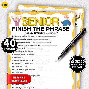 Senior Finish the Phrase Game, Printable Games for Senior Citizens, Senior Party Games, Fun Elderly Games, Phrase Game, Icebreaker Game - Etsy Australia