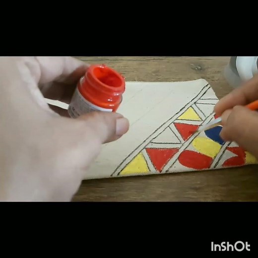 Free Hand Geometric Pattern Painting on Fabric Pouch / No Stencil DIY for Beginners!!!