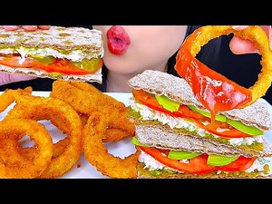 ASMR MUKBANG | Tunacado Sandwich & Onion Rings | Crunchy Eating Sounds | ASMR Phan