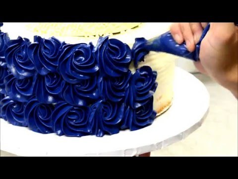 Blue Rosette Wedding Cake Tutorial - How to video