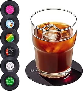 Coaster Vintage Vinyl Record Coasters Retro Music Themed Coasters with Non-Slip Base, Protects Furniture, for Music Lovers & Home Bar Decor 6 pcs