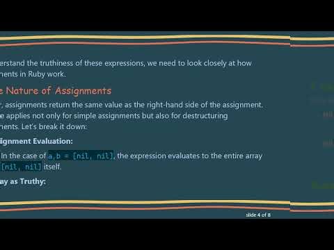 Understanding Why if (a,b = [nil, nil]) is Truthy in Ruby