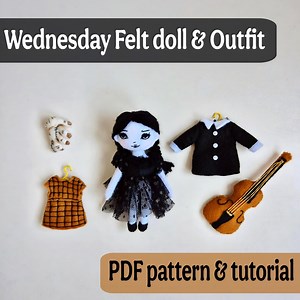 Wednesday Felt Doll Sewing Pattern: DIY 5" Doll With Cello & Outfits (PDF Tutorial - Etsy