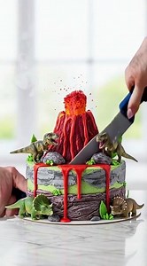 Dinosaur Volcano Cake With Edible Lava?! 🦖🔥 #EpicBirthdayCake