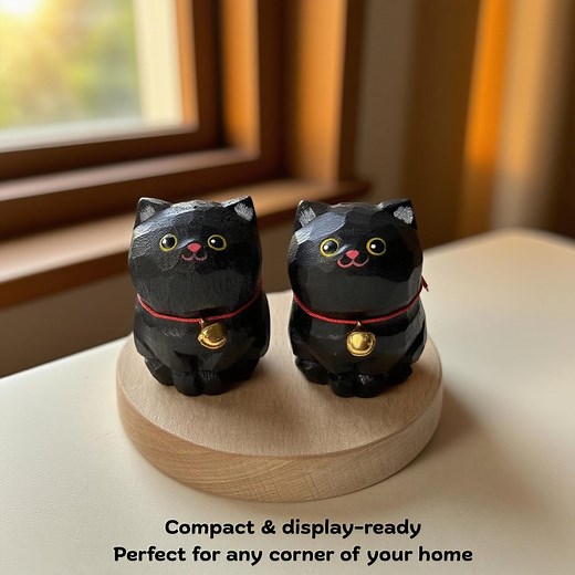 Hand Carved Wooden Black Cat Figurine, Miniature Kitty Sculpture With Bell, Pet Memorial Gift, Small Handmade Cat Decor, Gift for Cat Lovers - Etsy