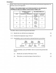 Probability 1.1 – Weather Table AnalysisTABLE 1: WEATHER FORE... | Filo