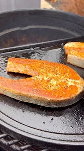 Salmon Steaks… they are so good and so easy to cook. ⁣ ⁣ You can do this on your grill or on your stove top. I love doing these cooks on the grill because I would rather keep the smells out of the house and I would much rather cook outside. ⁣ ⁣ Preheat your cast iron griddle (around 400 degrees). Slick your cast iron. I use bacon lard because I always have some on hand. ⁣ ⁣ Season your salmon steak and place the salmon on the griddle. When you get that awesome color flip the salmon. It will only