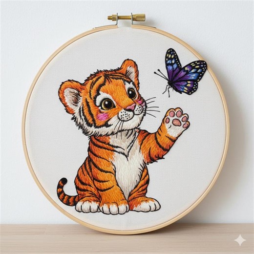 Tiger With Butterfly Embroidery Design, Tiger Embroidery Template PDF File (instant Download) - Etsy