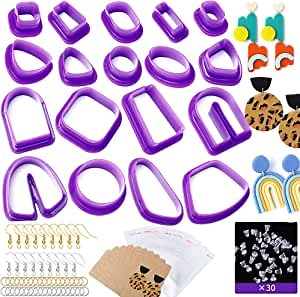 Polymer Clay Cutters, 18 Pcs Earring Clay Cutters Plastic Polymer Clay Cutter Jewelry Making with Earring Cards Earring Hooks Jump Rings Earring Backs