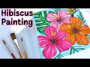 How To Paint Tropical Hibiscus Flowers for Beginners 🌸 With Birds Of Paradise and Monstera